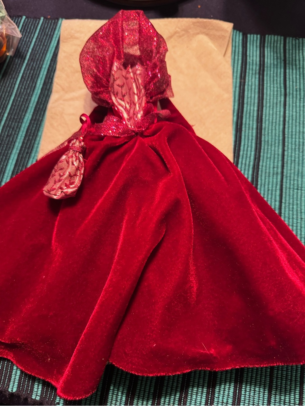 Barbie 2002 Holiday Celebrations Maroon Velvet Wrap Dress Gown Doll Outfit